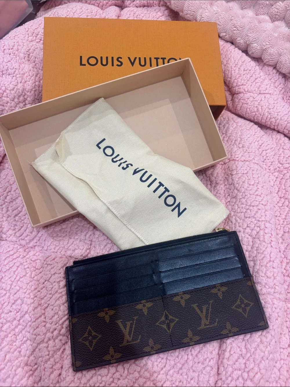 Louis Vuitton Brown Monogram & Black Leather Card Holder